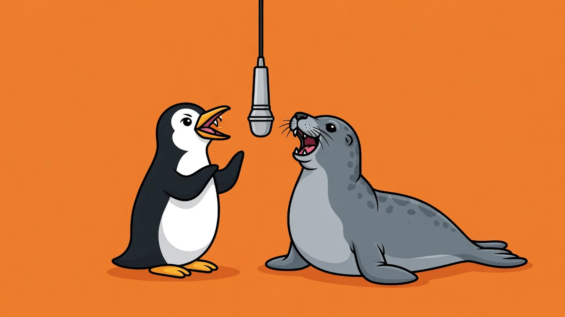 An illustrated penguin and seal